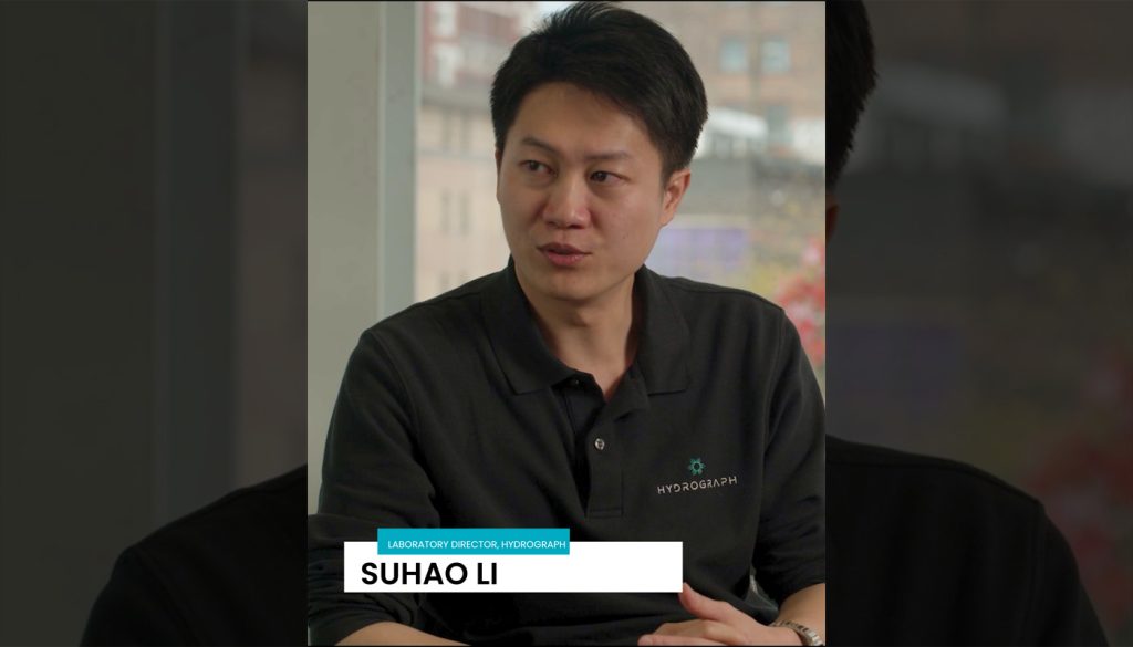 Suhao Li presenting HydroGraph’s graphene manufacturing process for high-performance material applications.