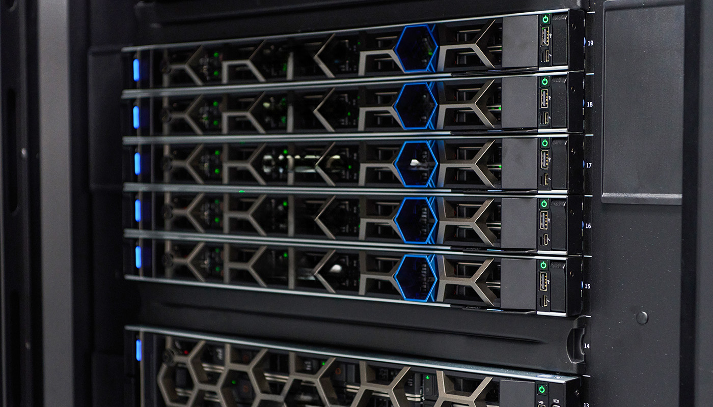 High-density AI server rack with liquid cooling using graphene additive for coolant to manage thermal loads from 1,000W GPU chips in datacenter
